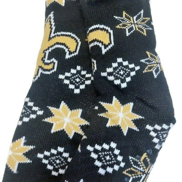 FOCO NFL New Orleans Saints Footy Slipper Socks Mens 5-9 Womens 6-10 Warm Black - Picture 2 of 5